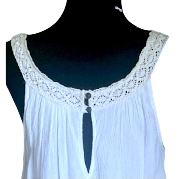 Lucky Brand Boho Chic Embroidered Crochet Detail Lined Sundress White Bl… - Picture 5 of 9